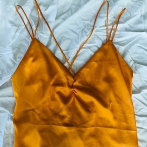 Burnt yellow Express satin crop top!